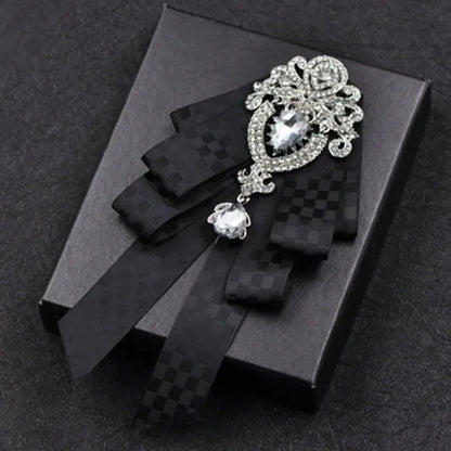 Fashion Handmade Bow Tie Wedding Collar Luxury Rhinestone Bowtie Necktie Brooch Pocket Towel Square Set Gift for Men Accessories