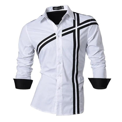 Jeansian Men's Casual Dress shirt 3D simple all-match printed long-sleeved fashion hip-hop neutral clothing