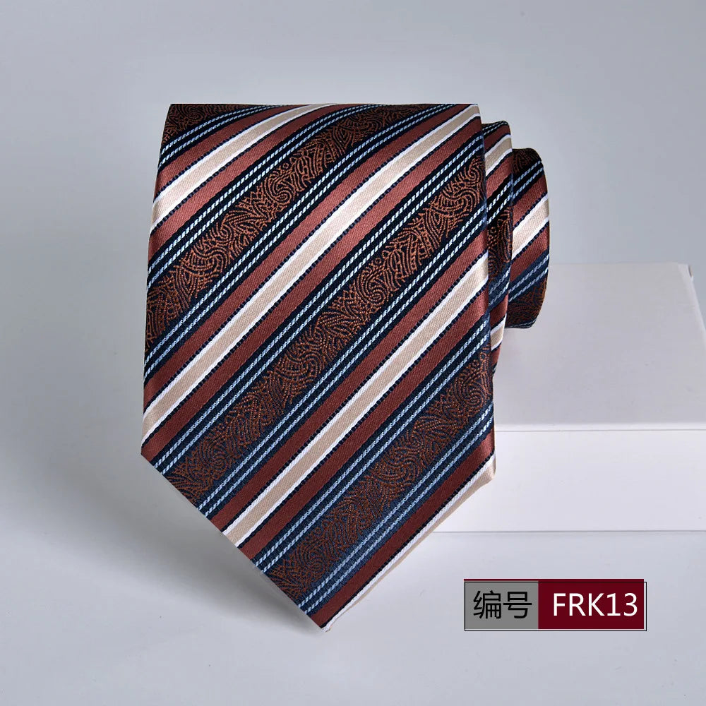 Brown Tie For Men Classic Style 8CM Tie Striped Jacquard Ties Wine Red Wedding Gravatas Formal Business Neckties Gifts For Men