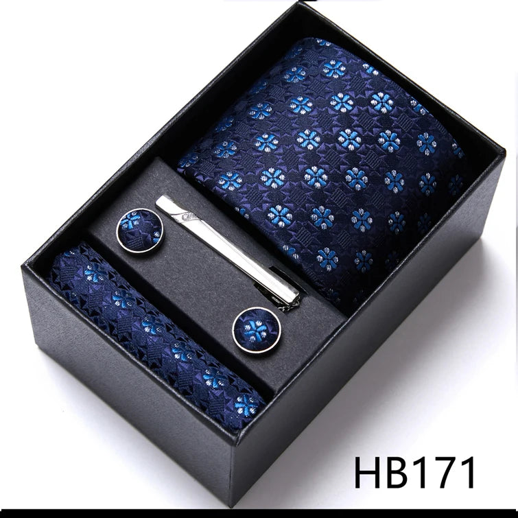 Top Quality 7.5 cm Business Ties Hanky Cufflink Set Tie Clips Green Necktie Corbatas For Men Wedding In Gift Box Gravatas