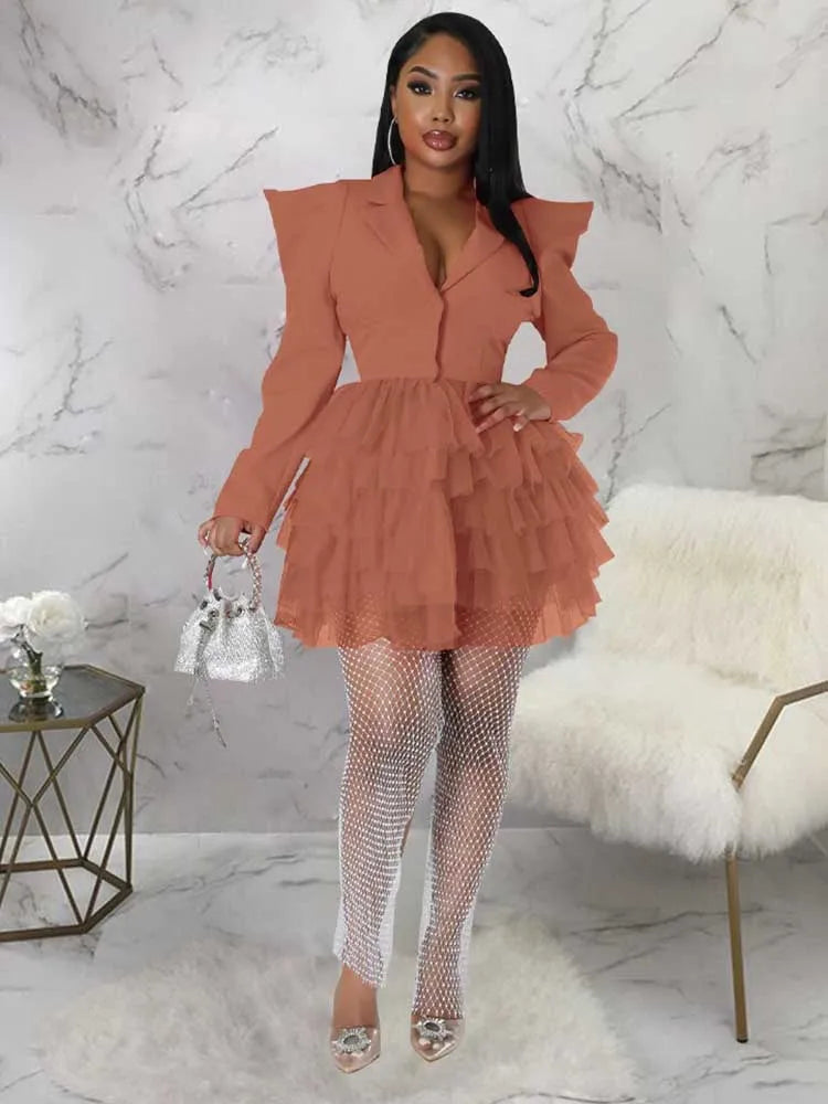 women Elegant and chic dress long sleeve spring female fashion dress mash blazer dress wholesale dropshipping