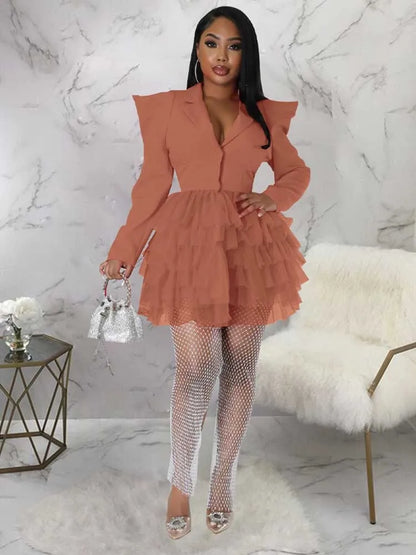 women Elegant and chic dress long sleeve spring female fashion dress mash blazer dress wholesale dropshipping