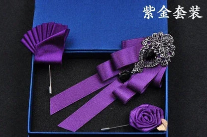 Fashion Handmade Bow Tie Wedding Collar Luxury Rhinestone Bowtie Necktie Brooch Pocket Towel Square Set Gift for Men Accessories