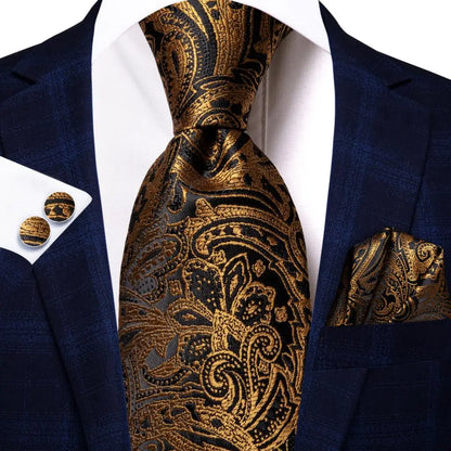 Hi-Tie Psialey Black Gold Silk Elegant Tie For Men Groom Wedding Men Necktie Pocket Square Cufflink Accessory Wholesale Designer