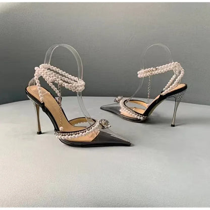 Clearance!!! Luxury Rhinestones Transparent PVC High quality Women Pumps Sandals Fashion Summer Stiletto High heels Party Shoes