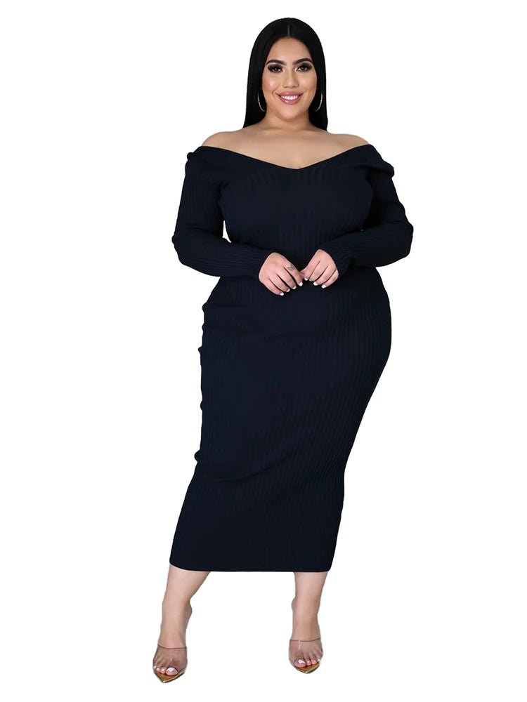 Ladies Knitted Sweater Dress Midi Dress Long Sleeves Chic and Elegant Plus Size Dresses for Women 4xl 5xl