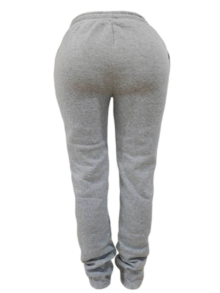 LW Plus Size Plain Pocket Sweatpants Mid Waist Drawstring Ruched Women Pants Stacked Trousers Sporty Casual Daily Bottoms