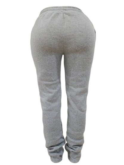 LW Plus Size Plain Pocket Sweatpants Mid Waist Drawstring Ruched Women Pants Stacked Trousers Sporty Casual Daily Bottoms