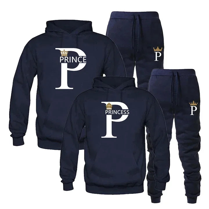 Prince Princess Print Couples Hoodie Set Men Women Unisex Sweatshirt Sweatpant Suit Lover Hoody Jogging Streetwear Tracksuit