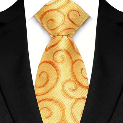 Luxury 8CM Mens Necktie Yellow Color Dot Stripes Solid Ties For Man Groom Jacquard Woven Neck Tie For Business Wedding Party