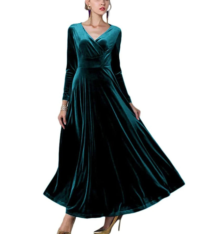 Autumn New 2023 Long Dress Cocktail Party Evening Elegant V Neck Velvet Formal  Robe Gown Maxi Dress For Women Clothing Vestidos