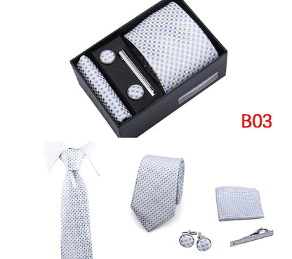 Ties Gift Box Brand Design Top Quality Jacquard Necktie Hanky Cufflink Set Tie Clip For Men Gravatas Business Wedding