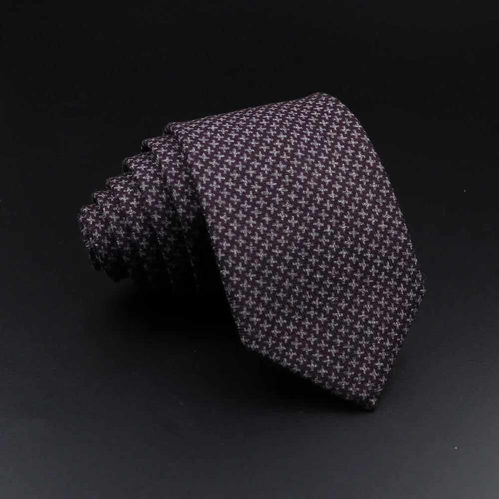 Men's Plaid Tie Cotton Black Grey Red Necktie Handmade Wool Narrow Collar Ties Wedding Business Party Suit Shirt Gift Accessory