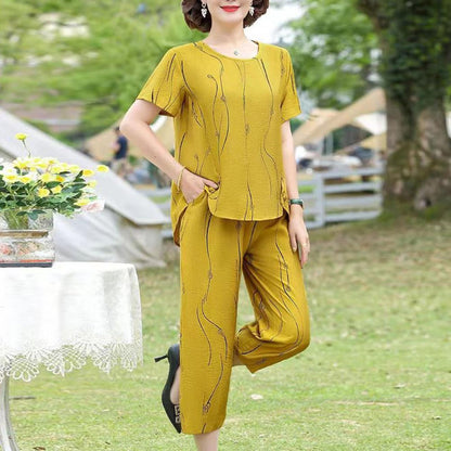 2023 Summer Women's Trousers Suit Pastoral Fashion Loose Short Sleeve Two Piece Suit Striped Cotton Linen Wild T-shirt Pant Sets