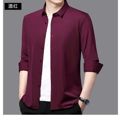 Premium Men's Ultra-Stretch Shirt - High-Quality Silky Business Formal Long-Sleeve Shirt for Social and Casual Wear