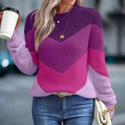 Knit Sweaters Women Jumpers Striped Print Round Neck Streetwear Pullover Top Casual Long Sleeve Warm Sweater Autumn Winter