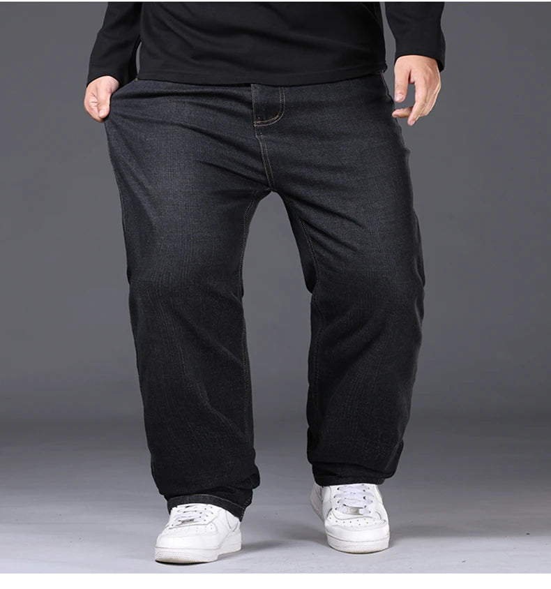 Men's Plus Size Denim Jeans | Sizes 48-50, 300KG Capacity | Casual Fashion, Business Style, Elastic Loose Fit