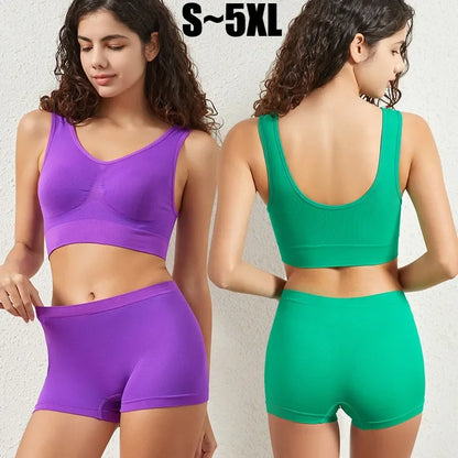 Seamless Bra Set Women Low Waist Underwear Female Tanks Bra Top Sexy Boyshort Panties Girls Casual Sports Lingerie Set Intimates