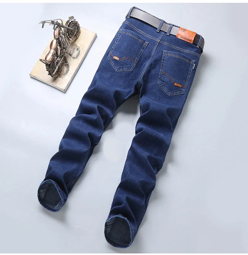 New Men Comfortable Soft Business Fashion Straight Casual Denim Trousers Male Brand Clothing Light Luxury Stretch Slim Fit Pants