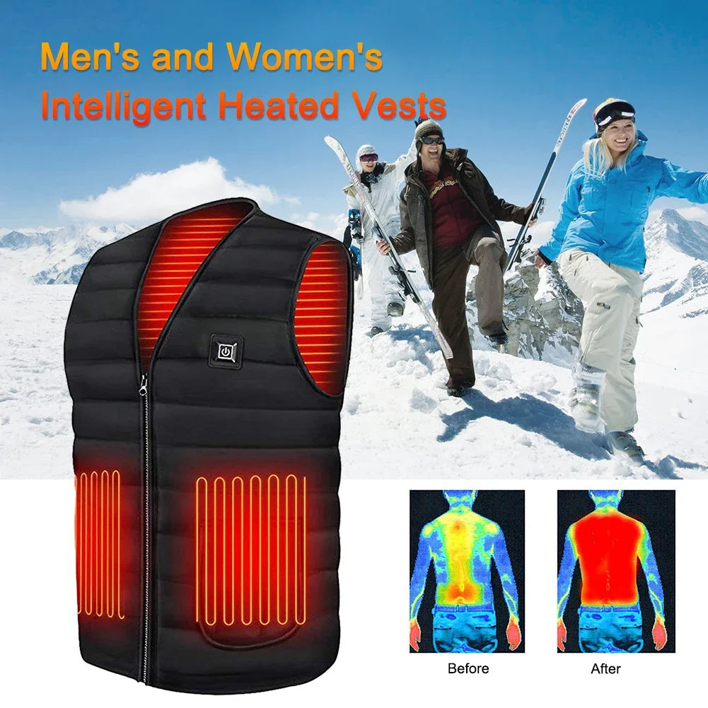 Unisex Heated Vest 9 Area Heating Thermal Jacket USB Electric Heating Vest Men Women Smart Headed Waistcoat for Outdoor Camping