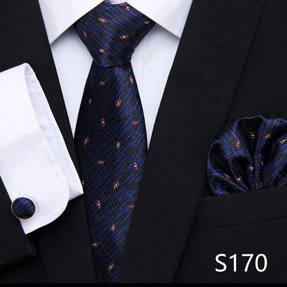 Hot Sale Holiday Gift Tie Pocket Squares Cufflink Set Necktie Dot Man Dark Grey Wedding Accessories Performance