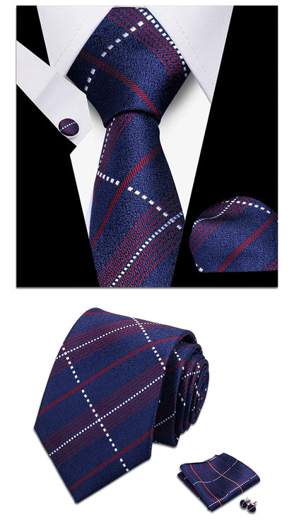 Classic Elegant Ties For Men Fashion Gifts Striped Solid Necktie Handchief Cufflink 3 Pcs Set Wedding Business Suit Accessories
