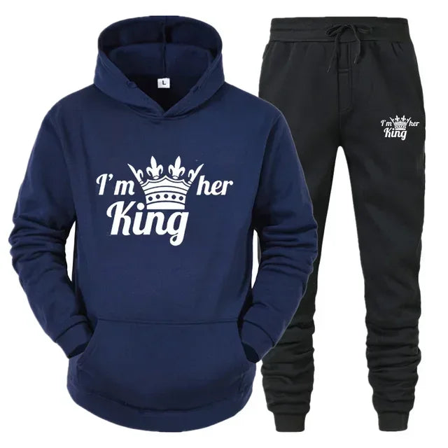 Lover Tracksuit Hoodies Printing QUEEN KING Couple Sweatshirt Hooded Clothes Hoodies Women 2 Piece Set Men Women Sportwear