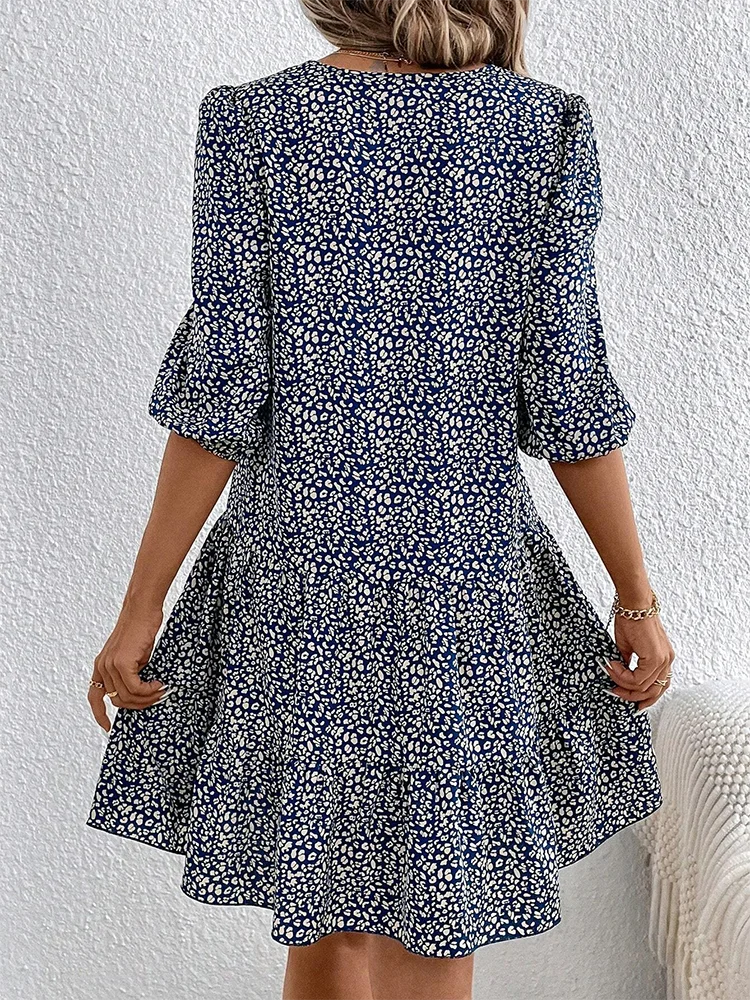Spring Summer Fashion Floral Half Sleeve Dress 2024 Women Round Neck Casual Loose Comfortable Dresses For Women