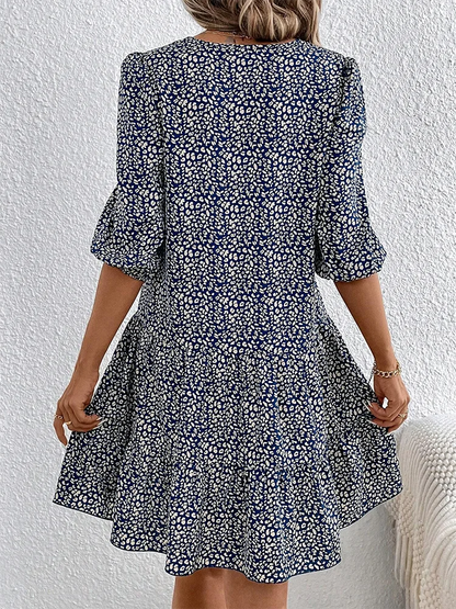 Spring Summer Fashion Floral Half Sleeve Dress 2024 Women Round Neck Casual Loose Comfortable Dresses For Women