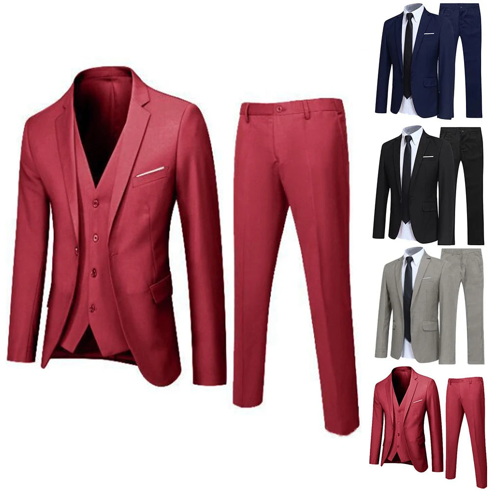 2PCS/SET Men Blazers Formal Full Business Coats Suits + Pants Wedding Party Elegant Jackets Trousers Suits Set Breathable