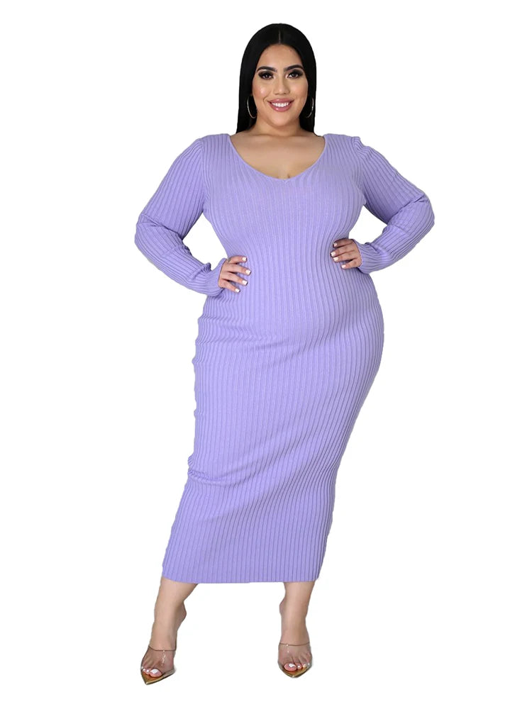 Ladies Knitted Sweater Dress Midi Dress Long Sleeves Chic and Elegant Plus Size Dresses for Women 4xl 5xl