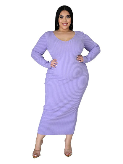 Ladies Knitted Sweater Dress Midi Dress Long Sleeves Chic and Elegant Plus Size Dresses for Women 4xl 5xl