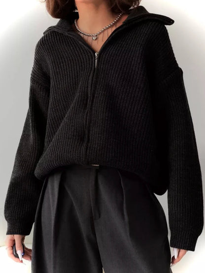Zipper Knitted Sweaters for Women Autumn Winter New Thicken Warm Jumpers Casual Simple Solid Color Women's Oversized Pullovers