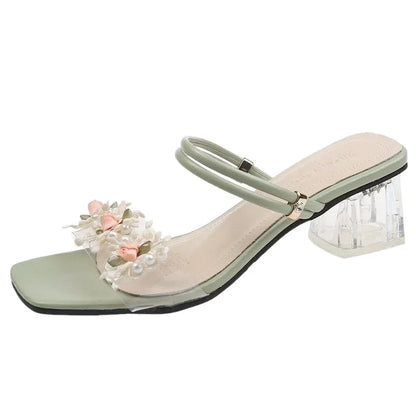 Roman Fresh Women's Sandals Summer 2024 New Style Two-wear High-heel Flip Flops Floral Thick Sole Clip-on Dress Shoes