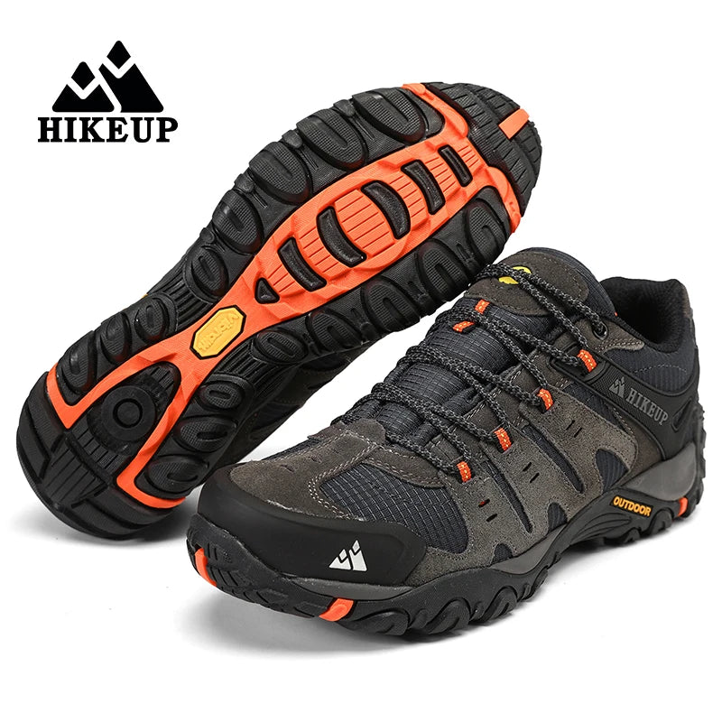 HIKEUP Men's Hiking Shoes Suede Leather Outdoor Shoes Wear-resistant Men Trekking Walking Hunting Tactical Sneakers