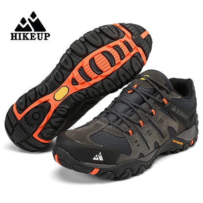 HIKEUP Men's Hiking Shoes Suede Leather Outdoor Shoes Wear-resistant Men Trekking Walking Hunting Tactical Sneakers