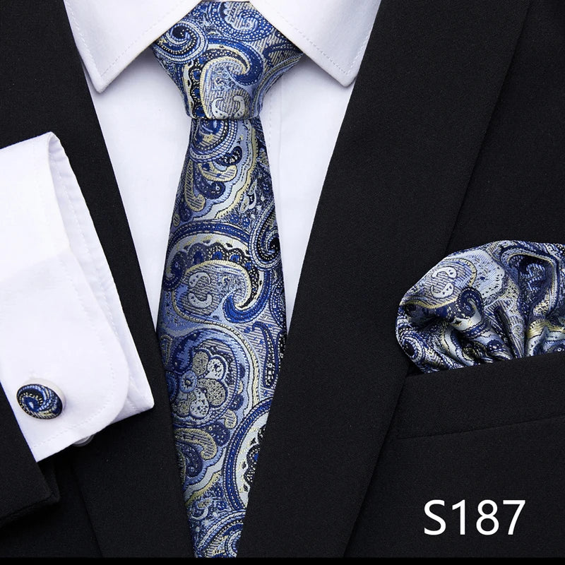 Hot Sale Holiday Gift Tie Pocket Squares Cufflink Set Necktie Dot Man Dark Grey Wedding Accessories Performance