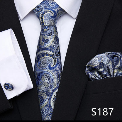 Hot Sale Holiday Gift Tie Pocket Squares Cufflink Set Necktie Dot Man Dark Grey Wedding Accessories Performance