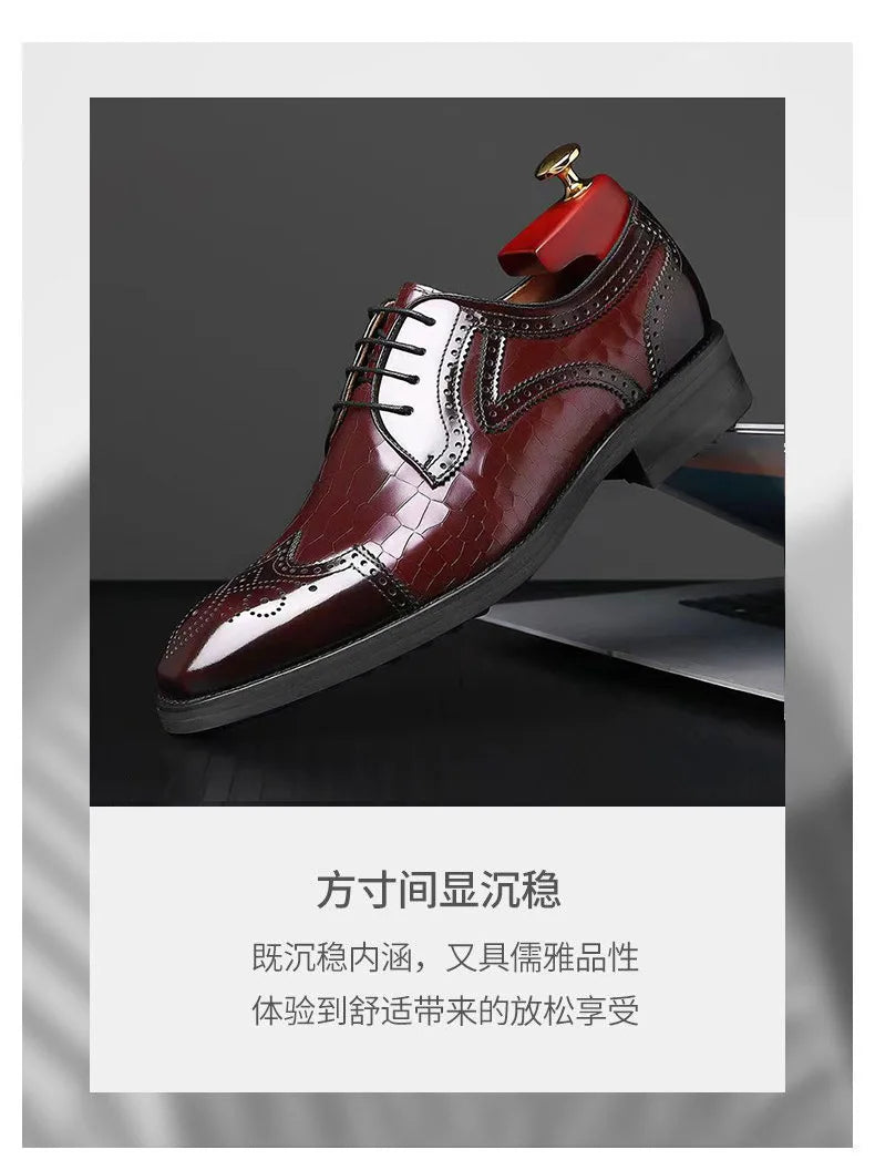 Men casual leather shoes business oxford shoes men brogue formal shoes genuine leather formal men brogue shoes