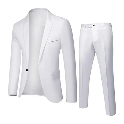 Formal Suit 2 Pieces Blazer Pants Korean Style Solid Color Single-breasted Spring Autumn Buttons Formal Suit Wedding Groom Suit