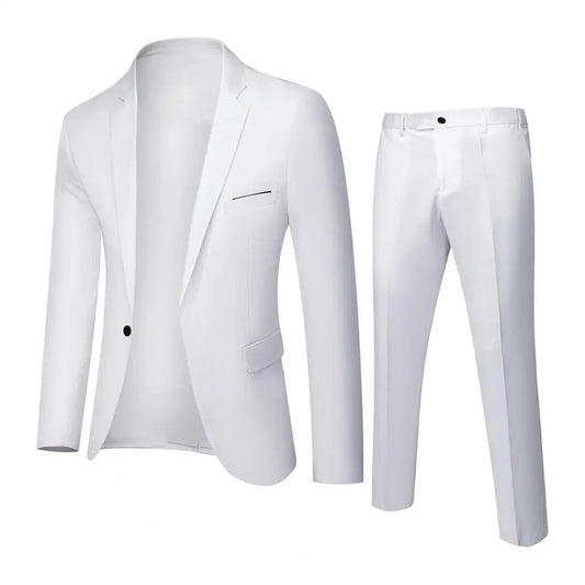 Formal Suit 2 Pieces Blazer Pants Korean Style Solid Color Single-breasted Spring Autumn Buttons Formal Suit Wedding Groom Suit