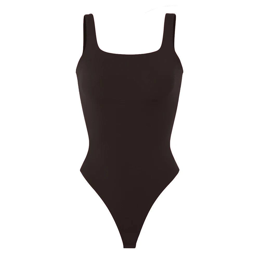 Bodysuits Women Sexy Body Suit One-Piece Romper Solid Sexy Sleeveless Square Neck Padded Tank Tops Jumpsuit Streewear Ladies