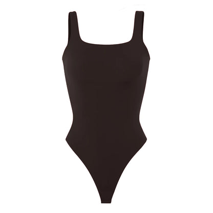 Bodysuits Women Sexy Body Suit One-Piece Romper Solid Sexy Sleeveless Square Neck Padded Tank Tops Jumpsuit Streewear Ladies