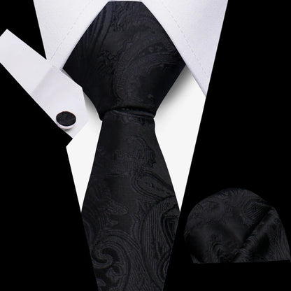 Tie Men Business Necktie Set Classic Plaid Cufflinks Handkerchief For Suit Wedding High Quality 3pcs Ties Sets Formal Gravata