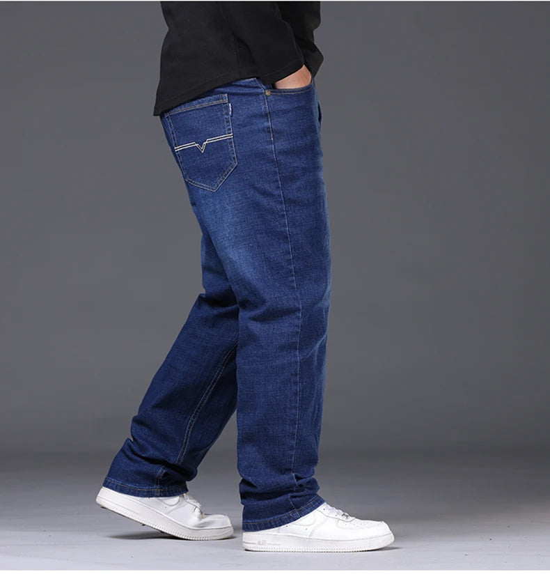 Men's Plus Size Denim Jeans | Sizes 48-50, 300KG Capacity | Casual Fashion, Business Style, Elastic Loose Fit