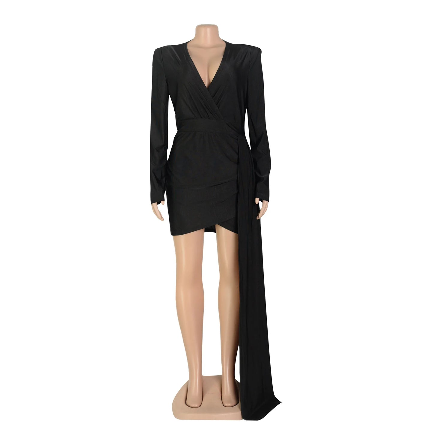Elegant Deep V Neck Long Sleeve Sequins Prom Dress Women Elegant Wedding Party Mini Fashion Evening Dresses