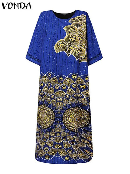 VONDA Women Evening Dresses 2024 Bohemian Round Neck Flare Sleeve Vintage Style Maxi Dress Party African Ethnic Long Vestidos