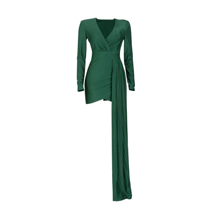 Elegant Deep V Neck Long Sleeve Sequins Prom Dress Women Elegant Wedding Party Mini Fashion Evening Dresses