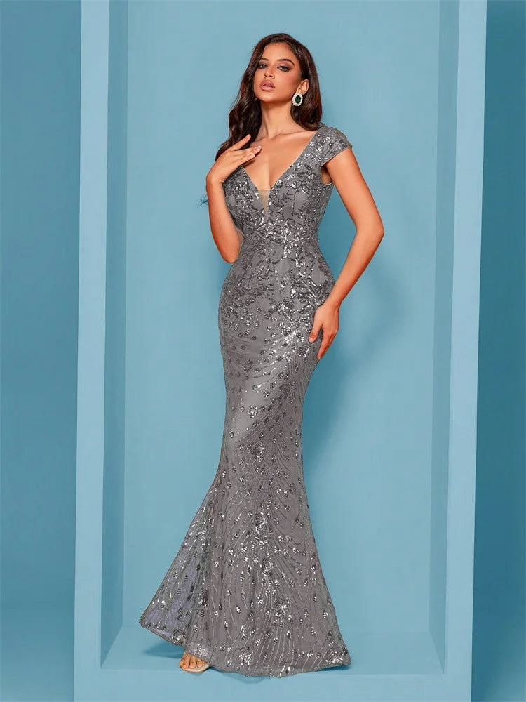 Lucyinlove Elegant Champagne Evening Dress For Women Long 2025 Luxury Mermaid Formal Sequins Prom Wedding Party Cocktail Dresses