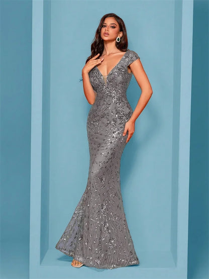 Lucyinlove Elegant Champagne Evening Dress For Women Long 2025 Luxury Mermaid Formal Sequins Prom Wedding Party Cocktail Dresses